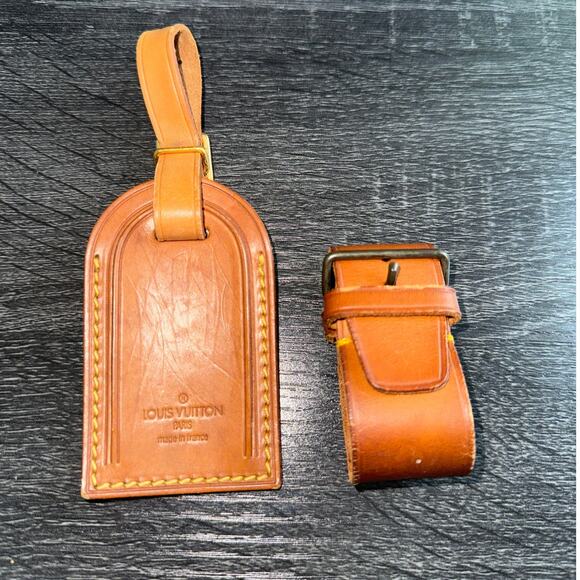 Authentic Louis Vuitton Vachetta Leather Name Luggage Tag And Poignet Set SN911 - Picture 5 of 5